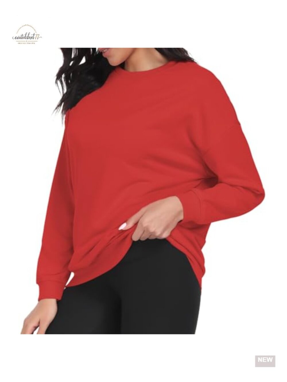 Women's Crewneck Sweatshirt Relaxed Fit Soft Pullover Ribbed Cuffs